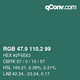 カラーコード: RGB 47.9 110.2 99 | qconv.com