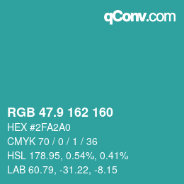 カラーコード: RGB 47.9 162 160 | qconv.com