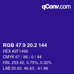 カラーコード: RGB 47.9 20.2 144 | qconv.com