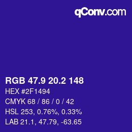 カラーコード: RGB 47.9 20.2 148 | qconv.com