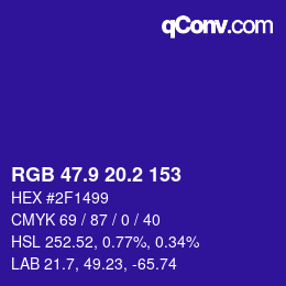 カラーコード: RGB 47.9 20.2 153 | qconv.com