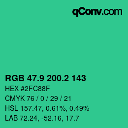 カラーコード: RGB 47.9 200.2 143 | qconv.com