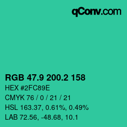 カラーコード: RGB 47.9 200.2 158 | qconv.com