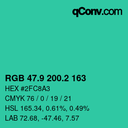 カラーコード: RGB 47.9 200.2 163 | qconv.com