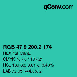 カラーコード: RGB 47.9 200.2 174 | qconv.com