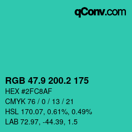 カラーコード: RGB 47.9 200.2 175 | qconv.com