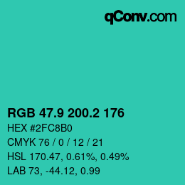 カラーコード: RGB 47.9 200.2 176 | qconv.com