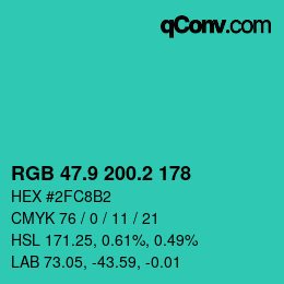 カラーコード: RGB 47.9 200.2 178 | qconv.com