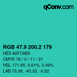 カラーコード: RGB 47.9 200.2 179 | qconv.com