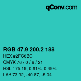 Color code: RGB 47.9 200.2 188 | qconv.com