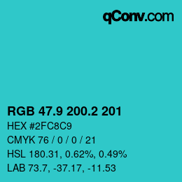 カラーコード: RGB 47.9 200.2 201 | qconv.com