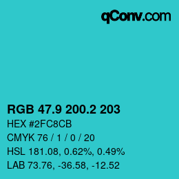 Color code: RGB 47.9 200.2 203 | qconv.com