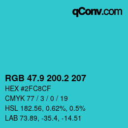 カラーコード: RGB 47.9 200.2 207 | qconv.com
