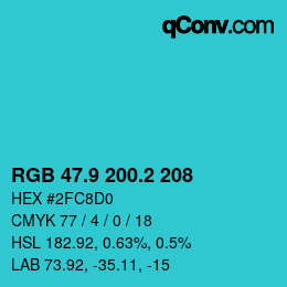 Color code: RGB 47.9 200.2 208 | qconv.com