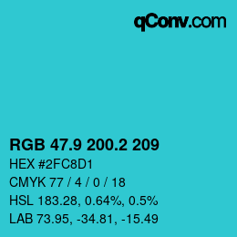 カラーコード: RGB 47.9 200.2 209 | qconv.com