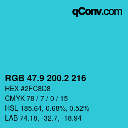 カラーコード: RGB 47.9 200.2 216 | qconv.com