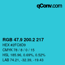 カラーコード: RGB 47.9 200.2 217 | qconv.com