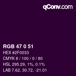 Color code: RGB 47 0 51 | qconv.com