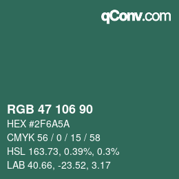 颜色代码: RGB 47 106 90 | qconv.com