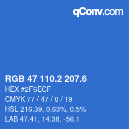 カラーコード: RGB 47 110.2 207.6 | qconv.com