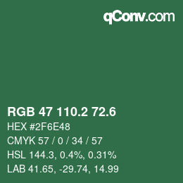 カラーコード: RGB 47 110.2 72.6 | qconv.com
