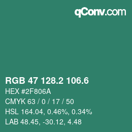 カラーコード: RGB 47 128.2 106.6 | qconv.com