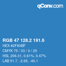 カラーコード: RGB 47 128.2 191.6 | qconv.com