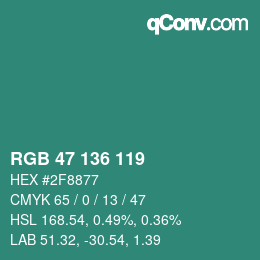 Color code: RGB 47 136 119 | qconv.com