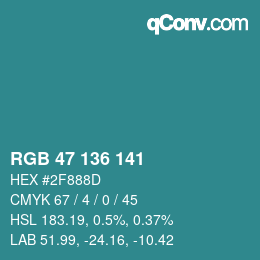 Color code: RGB 47 136 141 | qconv.com