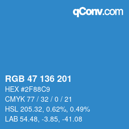 Color code: RGB 47 136 201 | qconv.com