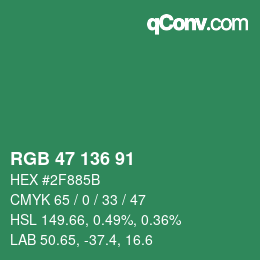 Color code: RGB 47 136 91 | qconv.com