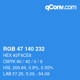 Color code: RGB 47 140 232 | qconv.com
