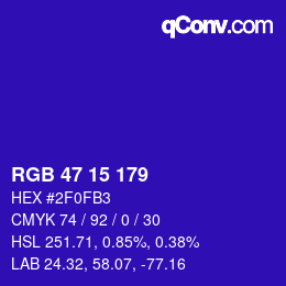 Color code: RGB 47 15 179 | qconv.com