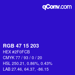 Color code: RGB 47 15 203 | qconv.com
