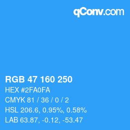 颜色代码: RGB 47 160 250 | qconv.com