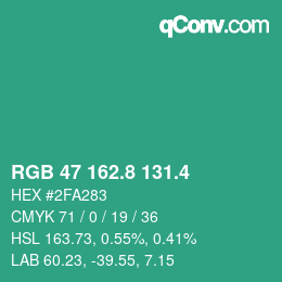 カラーコード: RGB 47 162.8 131.4 | qconv.com