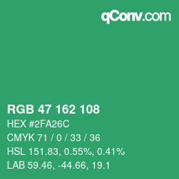 Color code: RGB 47 162 108 | qconv.com