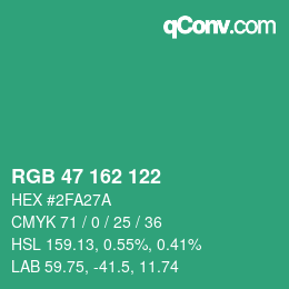 Color code: RGB 47 162 122 | qconv.com