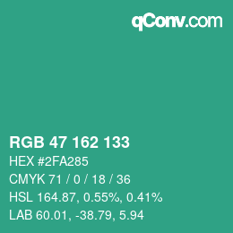 カラーコード: RGB 47 162 133 | qconv.com