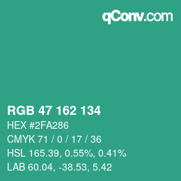 Color code: RGB 47 162 134 | qconv.com