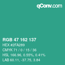Color code: RGB 47 162 137 | qconv.com