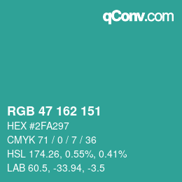 カラーコード: RGB 47 162 151 | qconv.com