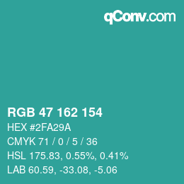 Color code: RGB 47 162 154 | qconv.com
