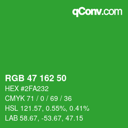 Color code: RGB 47 162 50 | qconv.com
