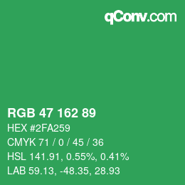 カラーコード: RGB 47 162 89 | qconv.com