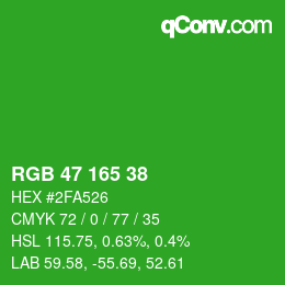 Farbcode: RGB 47 165 38 | qconv.com
