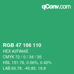 カラーコード: RGB 47 166 110 | qconv.com