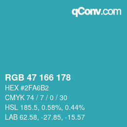 颜色代码: RGB 47 166 178 | qconv.com