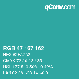 Color code: RGB 47 167 162 | qconv.com