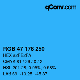 Color code: RGB 47 178 250 | qconv.com
